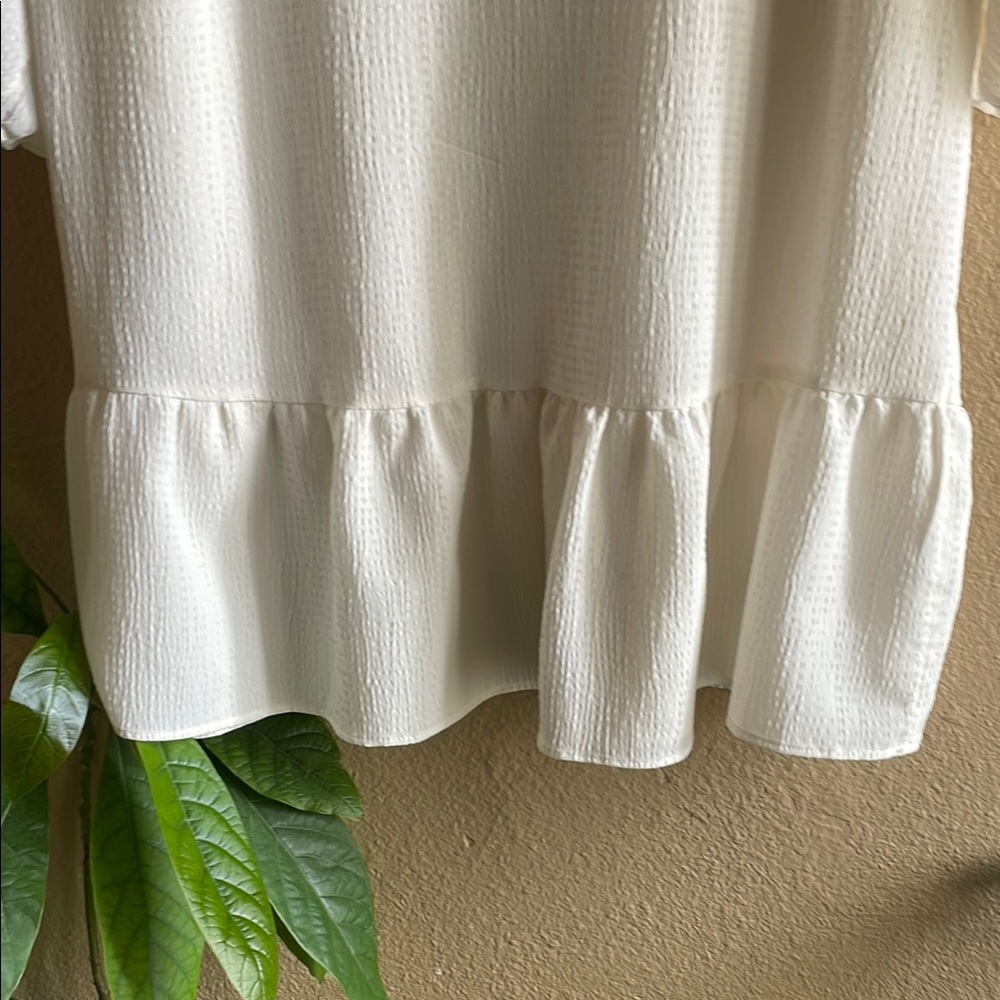 Nine West Cream Textured V-Neck Blouse - Picture 7 of 7